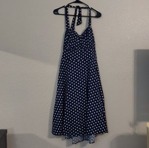 V Fashion Women's Rockabilly 50's Navy/White Polka Dots Halter Swing Dress XXL